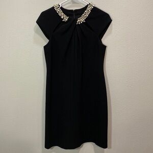 Eliza J Black Midi Dress with Pearl Embellishments